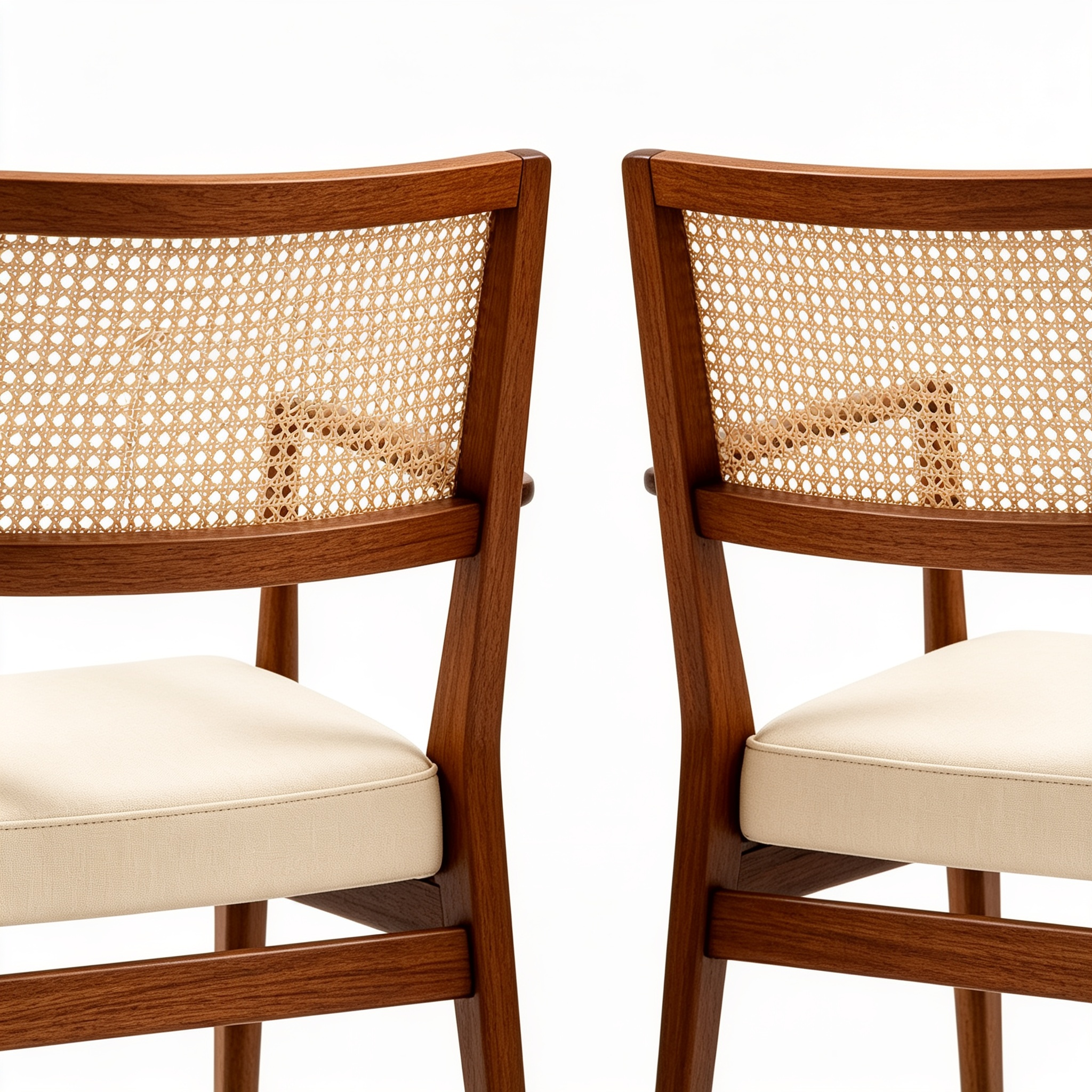 Jane Hug Modern Rattan Style Back Dining Room Chairs Set of 2, Mid-Century Kitchen Chair, Walnut/Creme