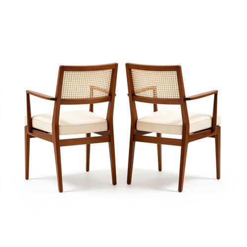 Jane Hug Modern Rattan Style Back Dining Room Chairs Set of 2, Mid-Century Kitchen Chair, Walnut/Creme