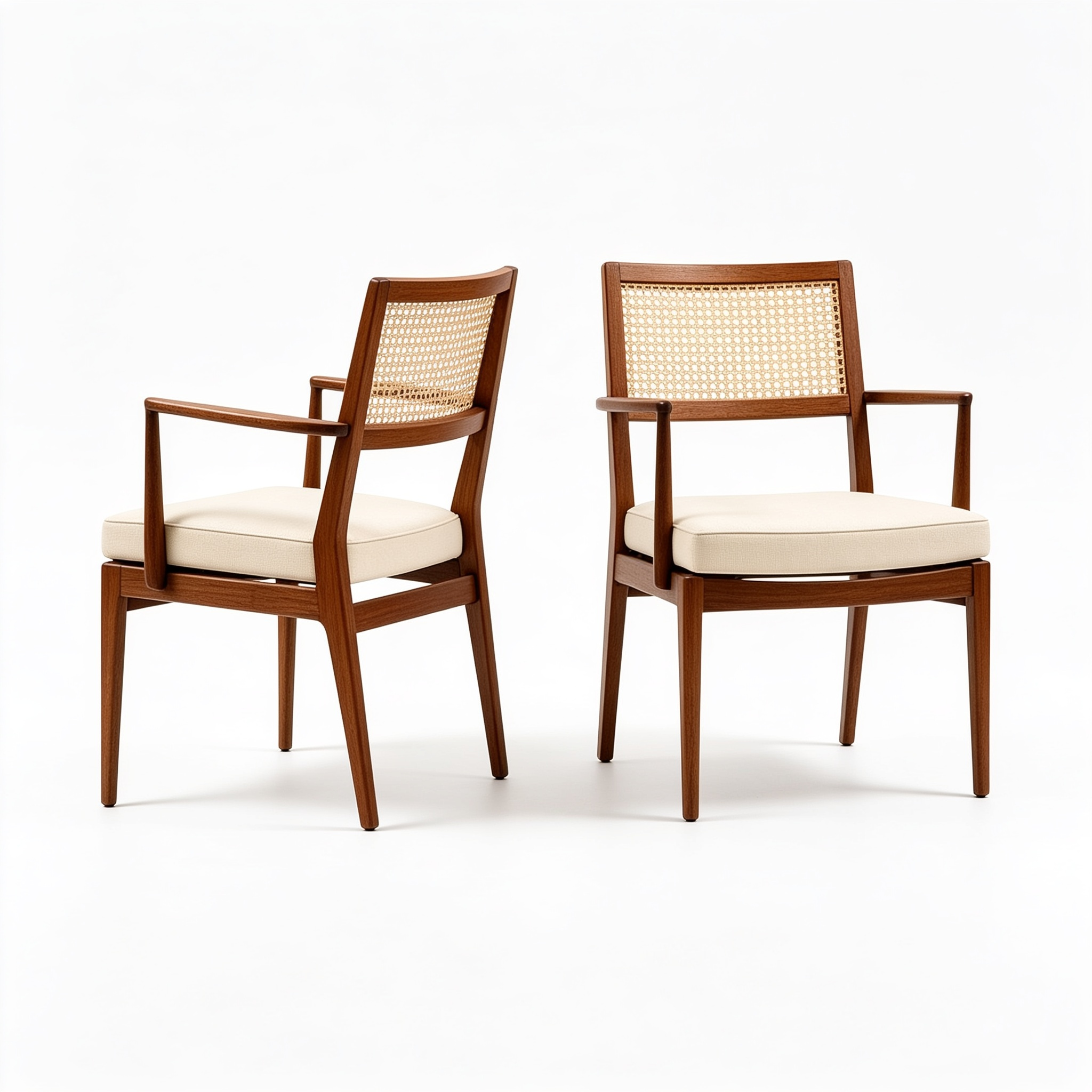Jane Hug Modern Rattan Style Back Dining Room Chairs Set of 2, Mid-Century Kitchen Chair, Walnut/Creme